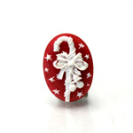 Plastic Cameo - Christmas Candy Cane Oval 25x18MM WHITE ON RED