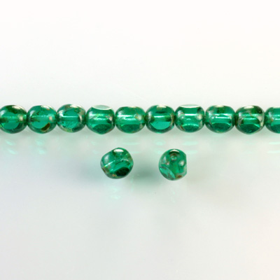 Czech Glass Fire Polish Bead 3 Cut Window 06MM EMERALD with DIFFUSION COATING