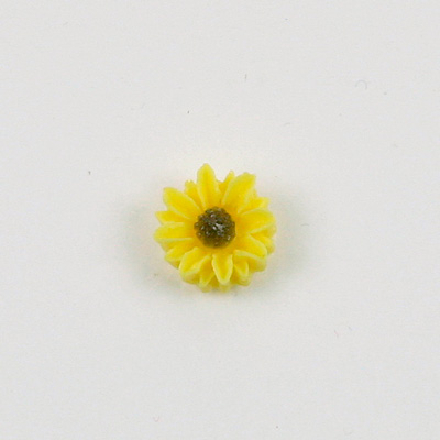 Plastic Carved No-Hole Flower - Daisy 11MM YELLOW with BROWN Center