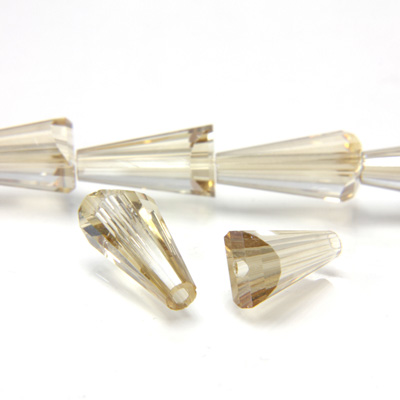 Chinese Cut Crystal Bead - Fancy Cone 12x8MM CHAMPAGNE LUMI COAT