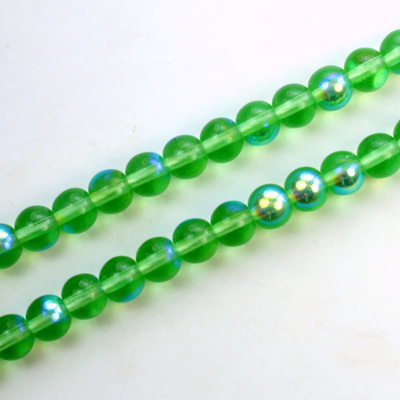 Czech Pressed Glass Bead - Smooth Round 06MM PERIDOT AB