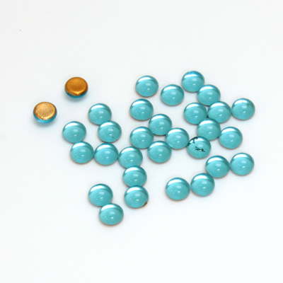 Glass Medium Dome Foiled Cabochon - Round 04MM AQUA