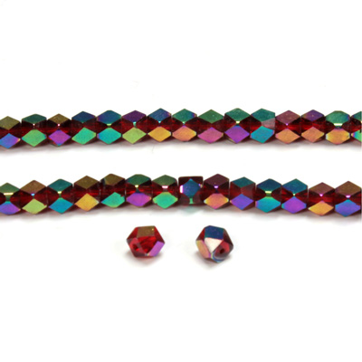 Cut Crystal Bead - Cube 4x4MM RUBY IRIS