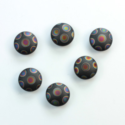 Glass Low Dome Buff Top Cabochon - Peacock Round 09MM MATTE JET