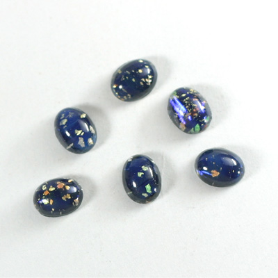 Glass Medium Dome Lampwork Cabochon - Oval 08x6MM BLACK OPAL (00374)