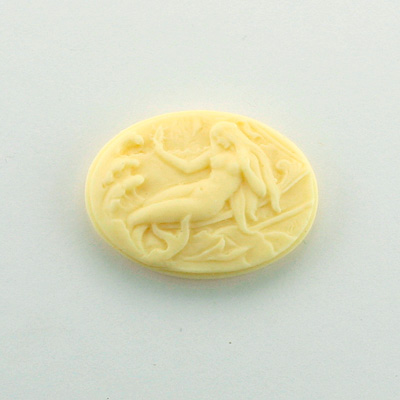 Plastic Cameo - Mermaid on Shore Oval 25x18MM IVORY ON IVORY