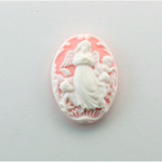Plastic Cameo - Angel Oval 25x18MM WHITE ON PINK