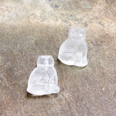 Czech Pressed Glass Engraved Bead - Cat 20MM MATTE CRYSTAL