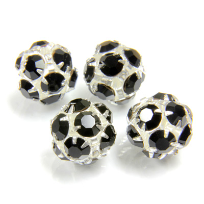 Czech Crystal Rhinestone Ball - 10MM JET-SILVER