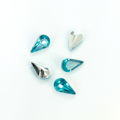 Plastic Point Back Foiled Stone - Pear 10x6MM AQUA