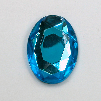 Glass Flat Back Rose Cut Faceted Foiled Stone - Oval 25x18MM AQUA