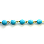 Linked Bead Chain Rosary Style with Glass Fire Polish Bead - Round 6MM LT BLUE-Brass