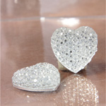 Plastic Flat Back Foiled Stone with Pave Top - Heart 18MM CRYSTAL
