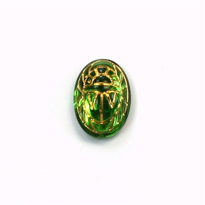 German Glass Flat Back Foiled Scarab with Gold Engraving - 14x10MM PERIDOT