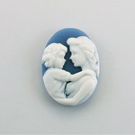 Plastic Cameo - Mother Holding Child Oval 25x18MM WHITE ON ROYAL BLUE