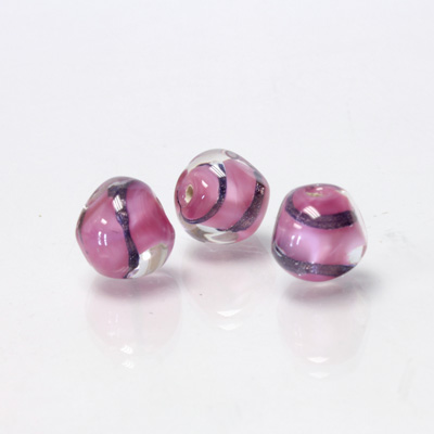 Czech Glass Lampwork Bead - Irregular 10MM PATTERN with PINK MOONSTONE