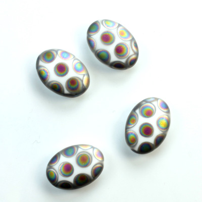 Glass Low Dome Buff Top Cabochon - Peacock Oval 14x10MM MATTE WHITE