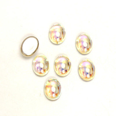 Glass Medium Dome Foiled Cabochon - Coated Oval 08x6MM CRYSTAL AB