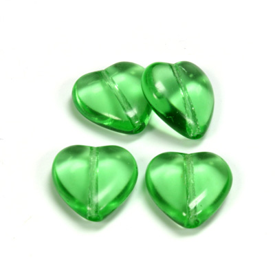 Czech Pressed Glass Bead - Smooth Heart 16x15MM PERIDOT