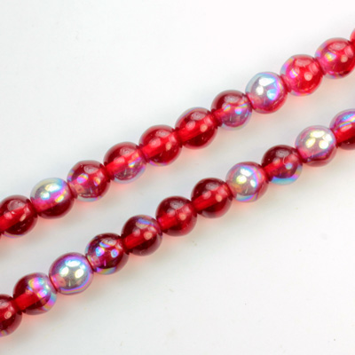 Czech Pressed Glass Bead - Smooth Round 06MM RUBY AB