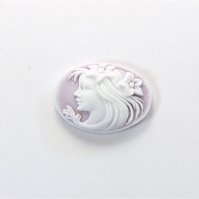 Plastic Cameo - Woman Sideways Oval 25x18MM WHITE ON LILAC FS