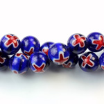 Glass Millefiori Bead - Round 10MM BLUE RED (24)