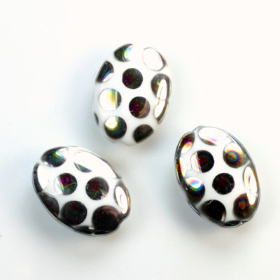 Pressed Glass Peacock Bead - Oval 18x13MM SHINY WHITE