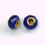 Glass Faceted Bead with Large Hole Gold Plated Center - Round 14x9MM SAPPHIRE
