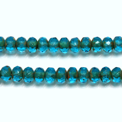 Czech Glass Fire Polish Bead - Rondelle Donut 05x3MM CAPRI BLUE with DIFFUSION