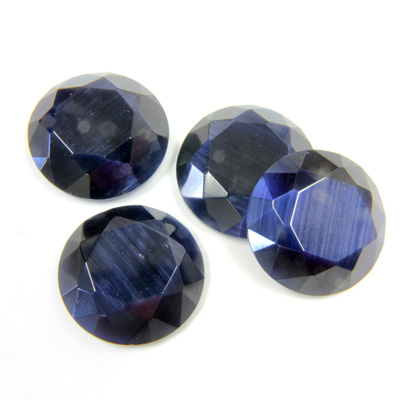 Fiber-Optic Flat Back Stone with Faceted Top and Table - Round 15MM CAT'S EYE BLUE