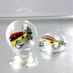 Glass Crystal Painting with Carved Intaglio Trout Fly Fishing - Round 18MM NATURAL on CRYSTAL