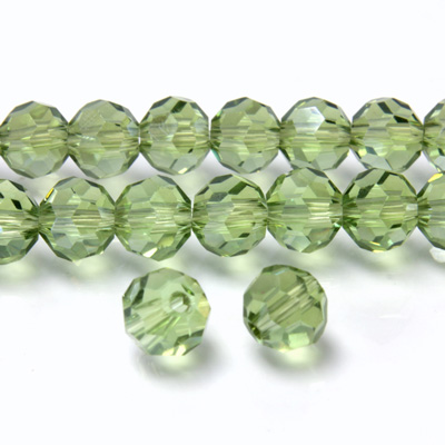 Chinese Cut Crystal Bead 32 Facet - Round 06MM LIGHT GREEN with SILVER CHAMPAGNE COAT