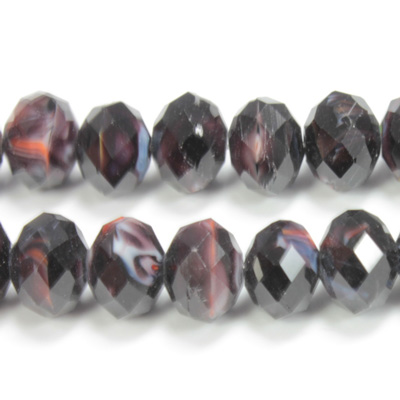 Chinese Cut Crystal Millefiori Bead - Rondelle 08x10MM BLACK