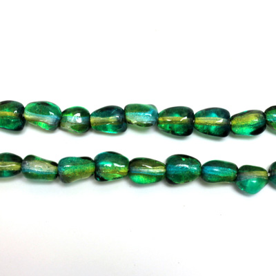 Czech Pressed Glass Bead - Coated Baroque Nugget 7x4MM COATED GREEN-YELLOW 69019