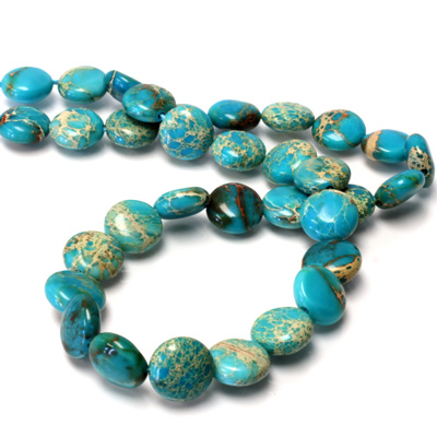 Gemstone Bead - Smooth Round Lentil 10MM SEA SEDIMENT JASPER DYED TURQUOISE