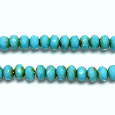 Czech Glass Fire Polish Bead - Rondelle Donut 05x3MM LIGHT BLUE TURQUOISE with DIFFUSION