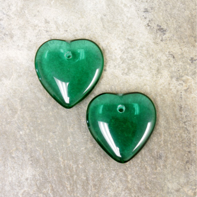 Czech Pressed Glass Pendant - Smooth Puff Heart 15MM EMERALD