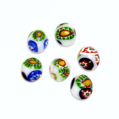 Glass Medium Dome Lampwork Cabochon - Oval 10x8MM VENETIAN WHITE MOSAIC (03101)