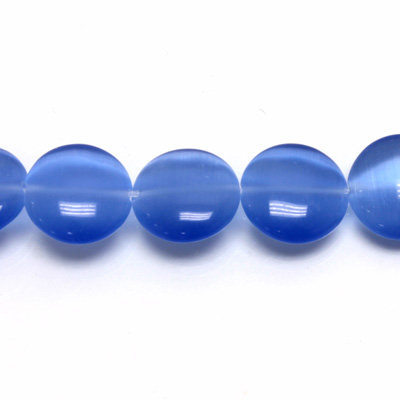 Fiber Optic Synthetic Cat's Eye Bead - Smooth Lentil Round 12MM CAT'S EYE LT BLUE