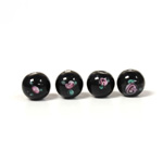 Czech Glass Lampwork Bead - Smooth Round 08MM Flower PINK ON BLACK (40202)