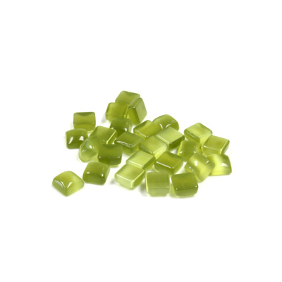 Fiber-Optic Flat Back Buff Top Straight Side Stone - Square 04x4MM CAT'S EYE OLIVENE