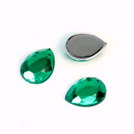 Plastic Flat Back Foiled Rose Cut Rhinestone - Pear 15x11MM EMERALD