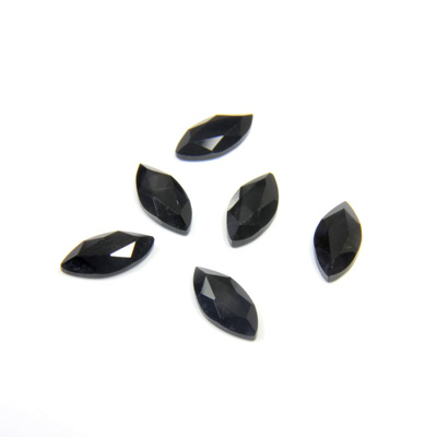 Gemstone Flat Back Stone with Faceted Top and Table - Navette 08x4MM BLACK ONYX