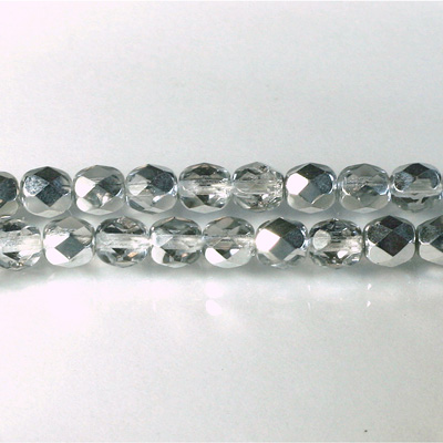 Czech Glass Fire Polish Bead - Round 06MM 1/2 Coated CRYSTAL/SILVER