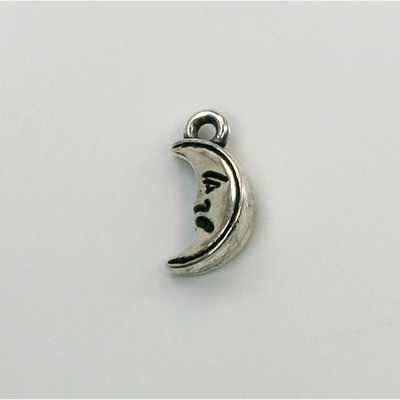 Metalized Plastic Pendant- Moon 16x8MM ANT SILVER