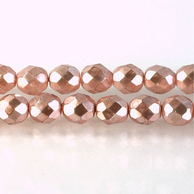 Czech Glass Pearl Faceted Fire Polish Bead - Round 08MM ROSE ON CRYSTAL 78417