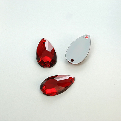 Plastic Flat Back 2-Hole Foiled Sew-On Stone - Pear 16x9MM RUBY