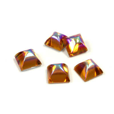 Glass High Dome Foiled Cabochon - Square 06x6MM TOPAZ AB