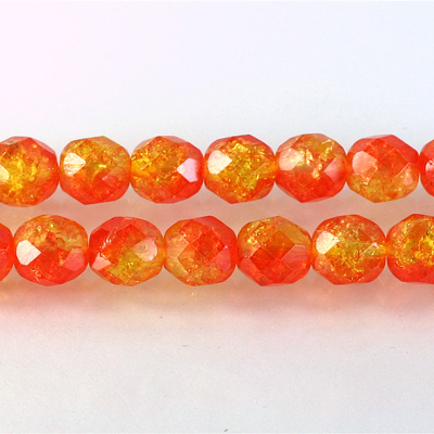 Czech Glass Fire Polish Bead - Round 08MM CRASHED ORANGE-YELLOW