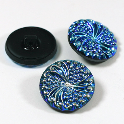 Glass Button - Engraved Top Round 23MM JET AB